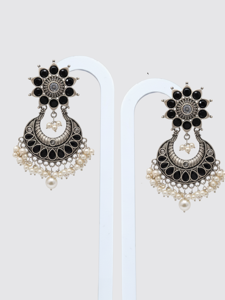 Buy Classic German Silver Oxidised Black Stone Dangle Earrings Online in India - TheJewelbox