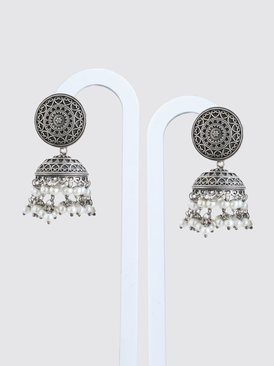Buy Classic German Silver Oxidised Jhumka Earrings with Pearls Online in India - TheJewelbox