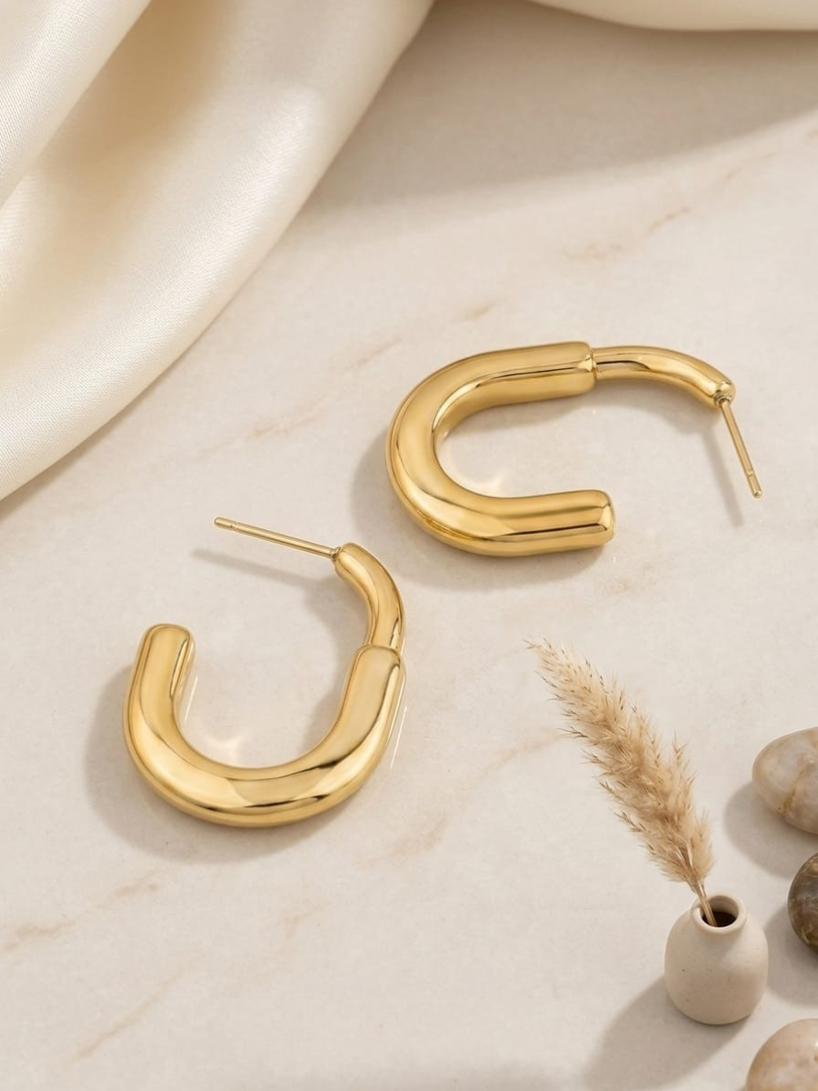 Buy Classic Golden Plated Minimal Hoop Earrings Online in India