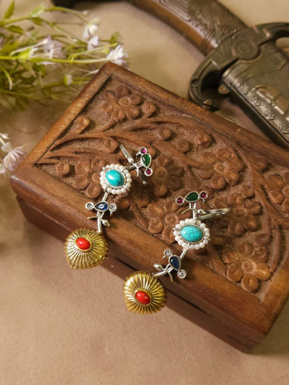 Buy Classic Multicolor Stones Dual Tone Oxidised Bird Earcuffs Online - TheJewelbox