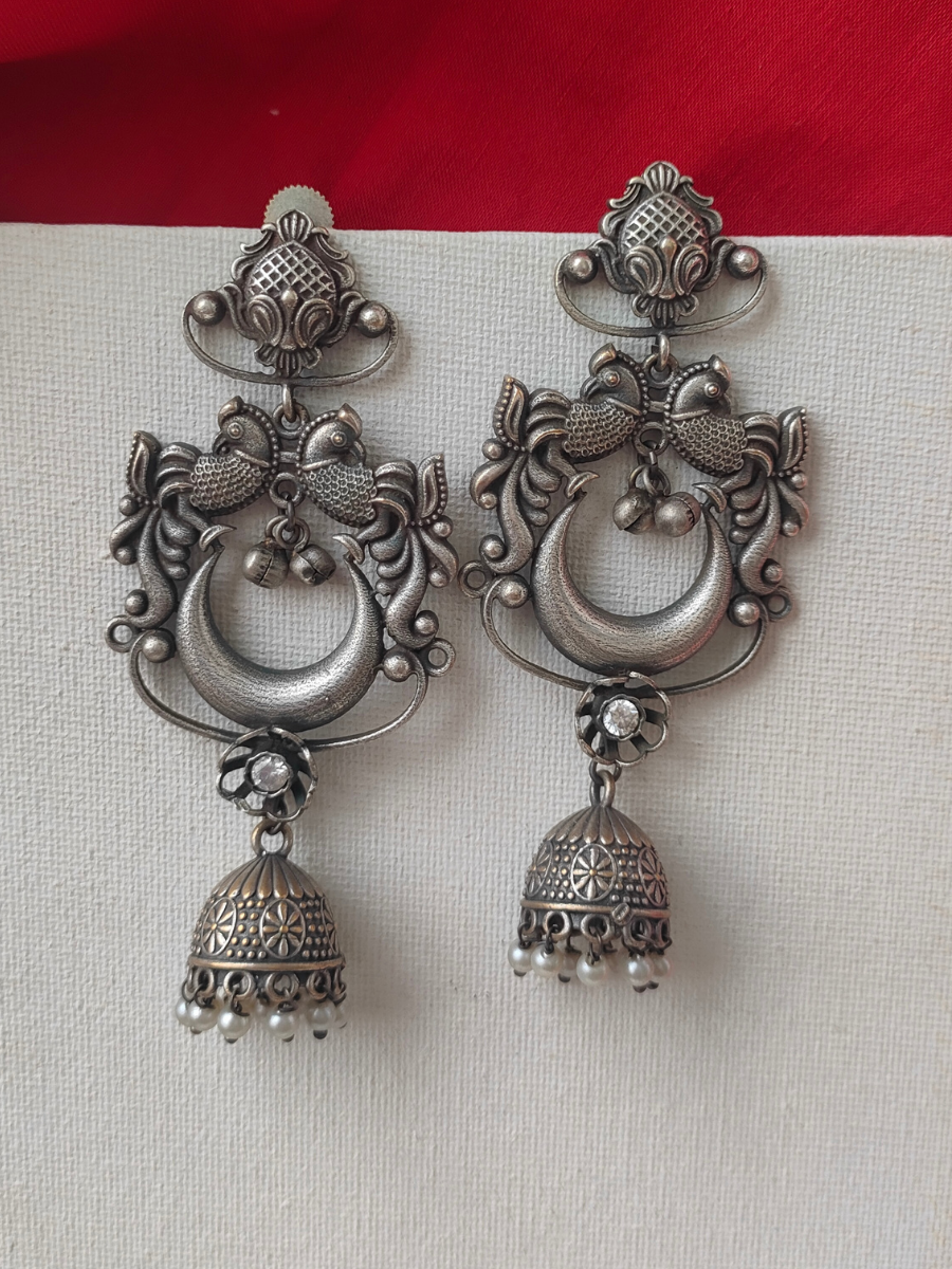 Classic Oxidised Silver Big Drop Jhumka Earrings