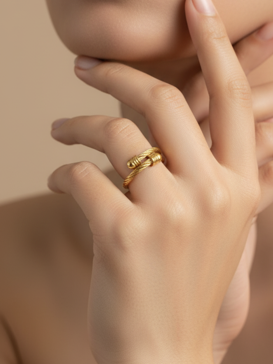 Adjustable Classic Rope Textured Rose Gold Ring