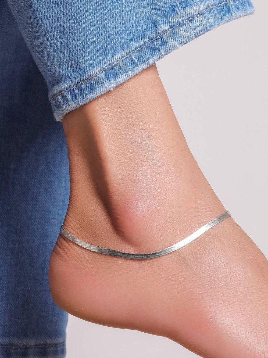 Buy Classic Silver Plated Stainless Steel Snake Chain Anklet Online - TheJewelbox