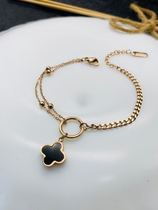 Buy Clover Charm Double Strands Chain Rose Gold Bracelet - TheJewelbox