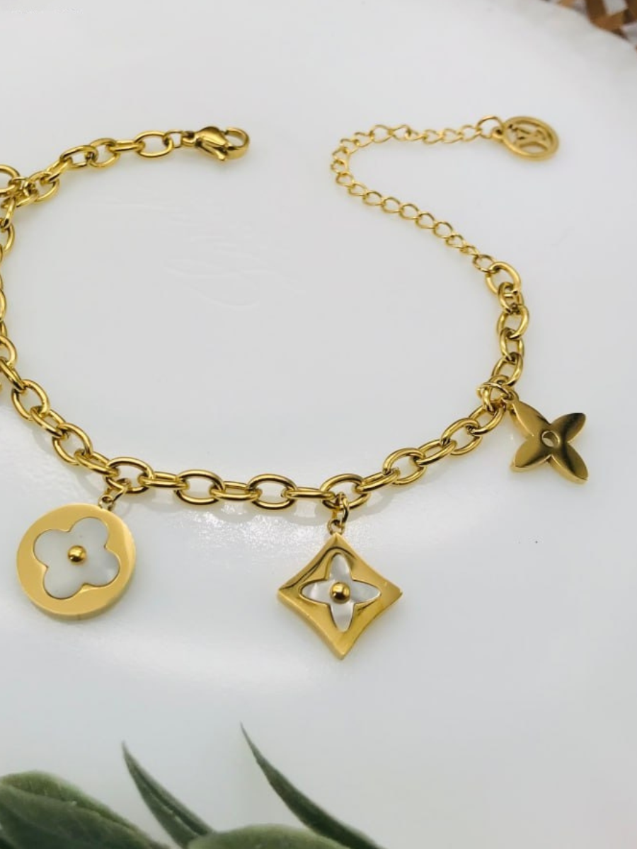 Buy Clover Hanging Charms Gold Plated Chain Bracelet Online