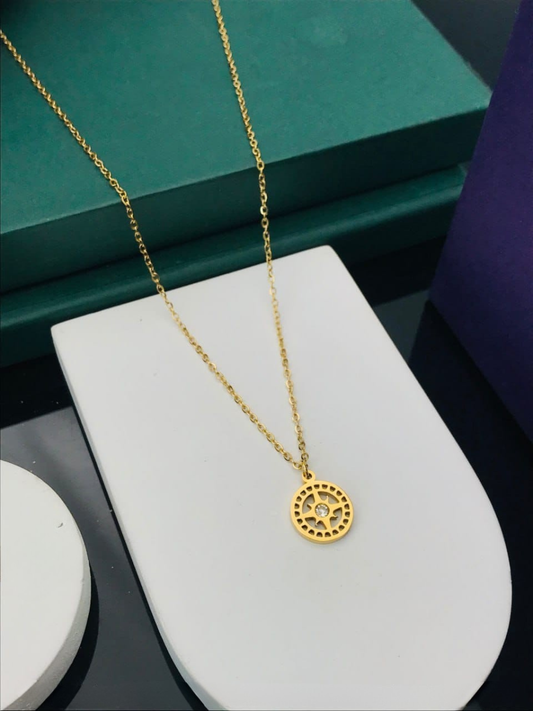 Buy Crystal Center Round Medallion Pendant Golden Chain Necklace Online - TheJewelbox