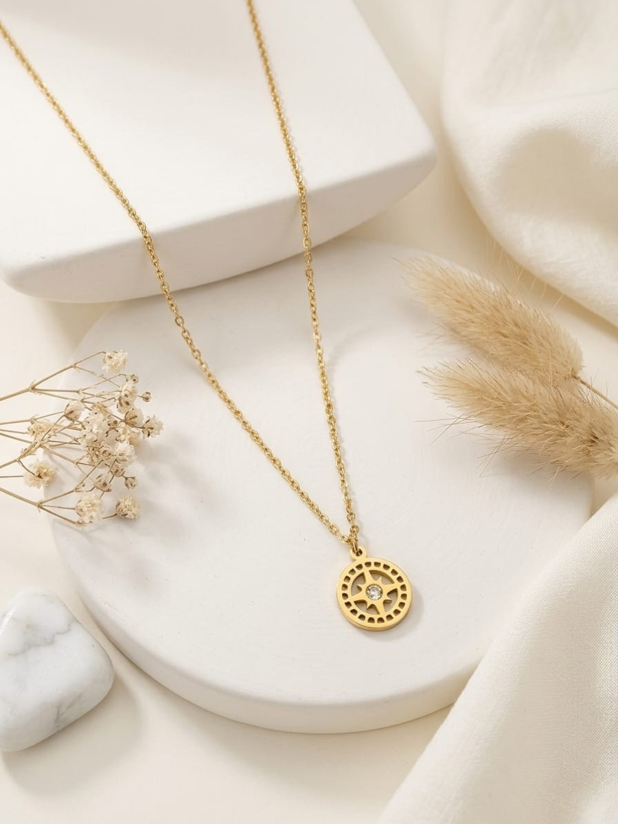 Buy Crystal Center Round Medallion Pendant Golden Chain Necklace Online in India