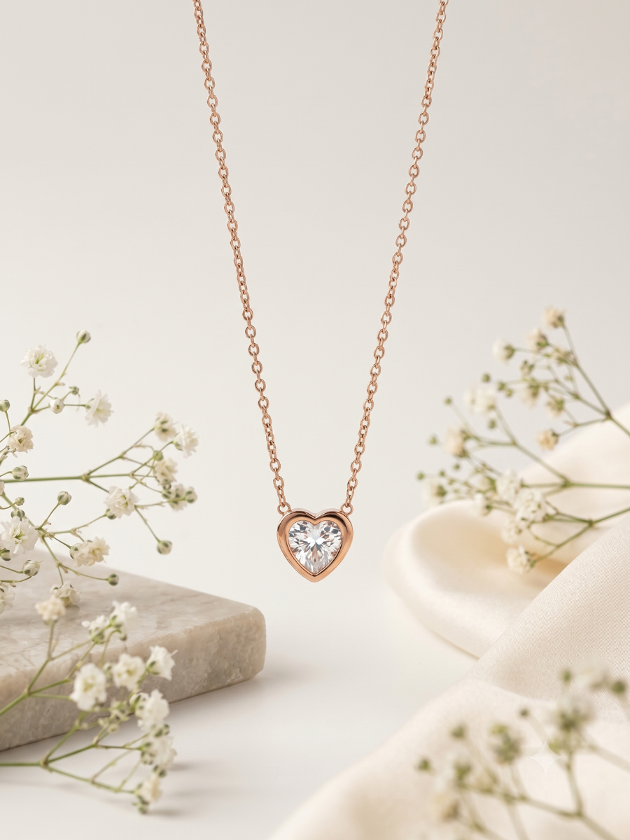 Buy Crystal Heart Pendant Minimal Rose Gold Chain Necklace Online in India