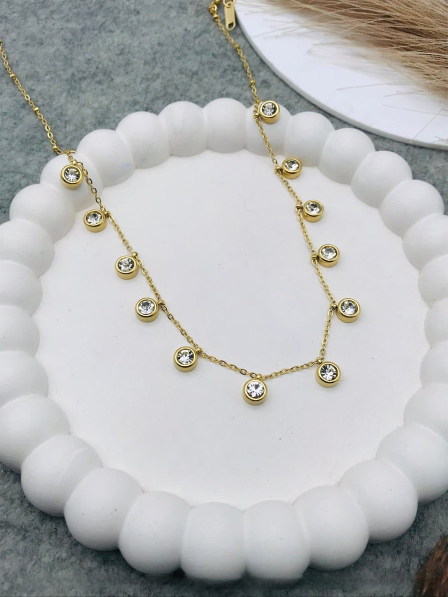 Buy Dainty Round Crystal Charms Golden Plated Chain Necklace Online - TheJewlebox