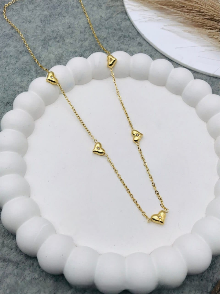 Buy Dainty Tiny Heart Charms Golden Plated Chain Necklace Online - TheJewelbox