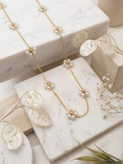Buy Dainty White Beaded Flower Charms Golden Chain Necklace Online in India