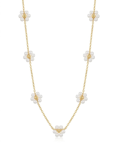 Gold necklace with pearl flower pendants 