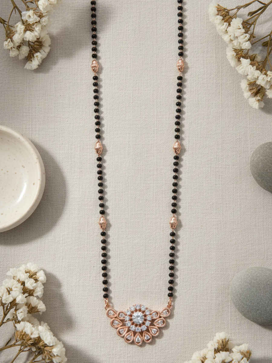 Buy Rose gold zircon floral mangalsutra Online