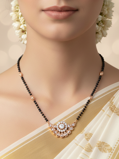 Rose gold plated floral pendant mangalsutra
