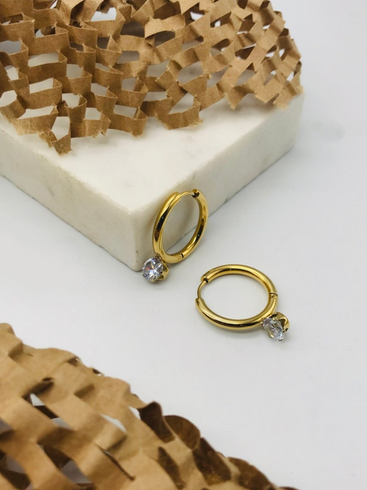 Buy Diamond Droplet Golden Plated Huggies Hoop Earrings - TheJewelbox