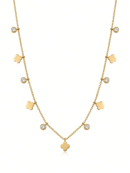Diamond and Floral Charms Golden Minimal Chain Necklace