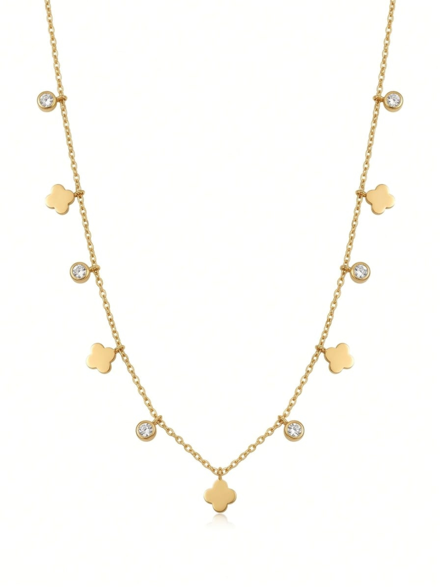 Diamond and Floral Charms Golden Minimal Chain Necklace