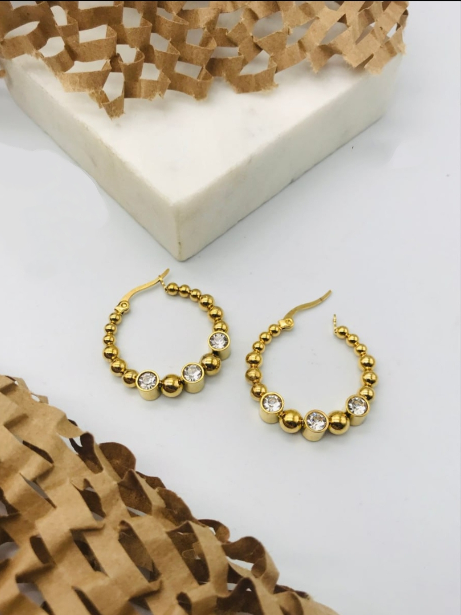 Buy Diamonds and Beads Gold Plated Hoop Earrings - TheJewelbox