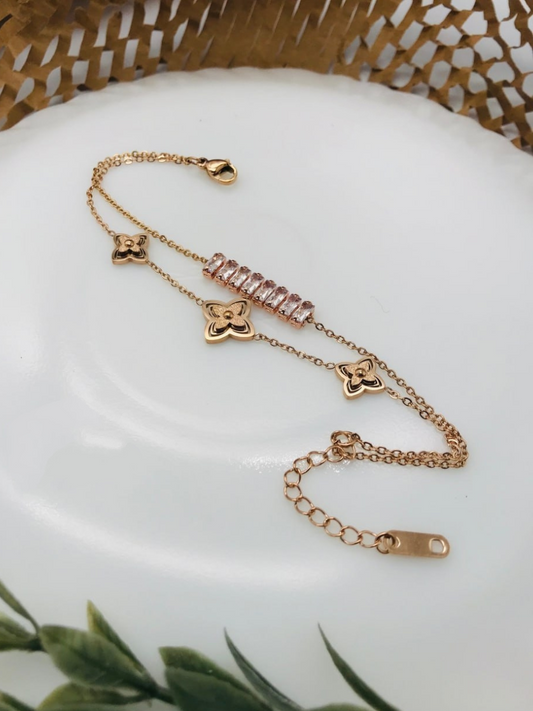 Buy Diamonds and Floral Charms Double Chain Rose Gold Bracelet - TheJewelbox