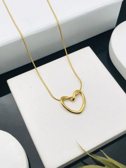 Elegant Open Heart Charm Golden Chain Necklace