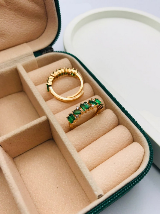 Buy. Emerald Green Crystal Studded Rose Gold Adjustable Ring- TheJewelbox