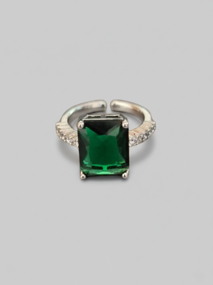Buy Emerald Green Stone Silver Plated Minimal Ring Online - TheJewelbox