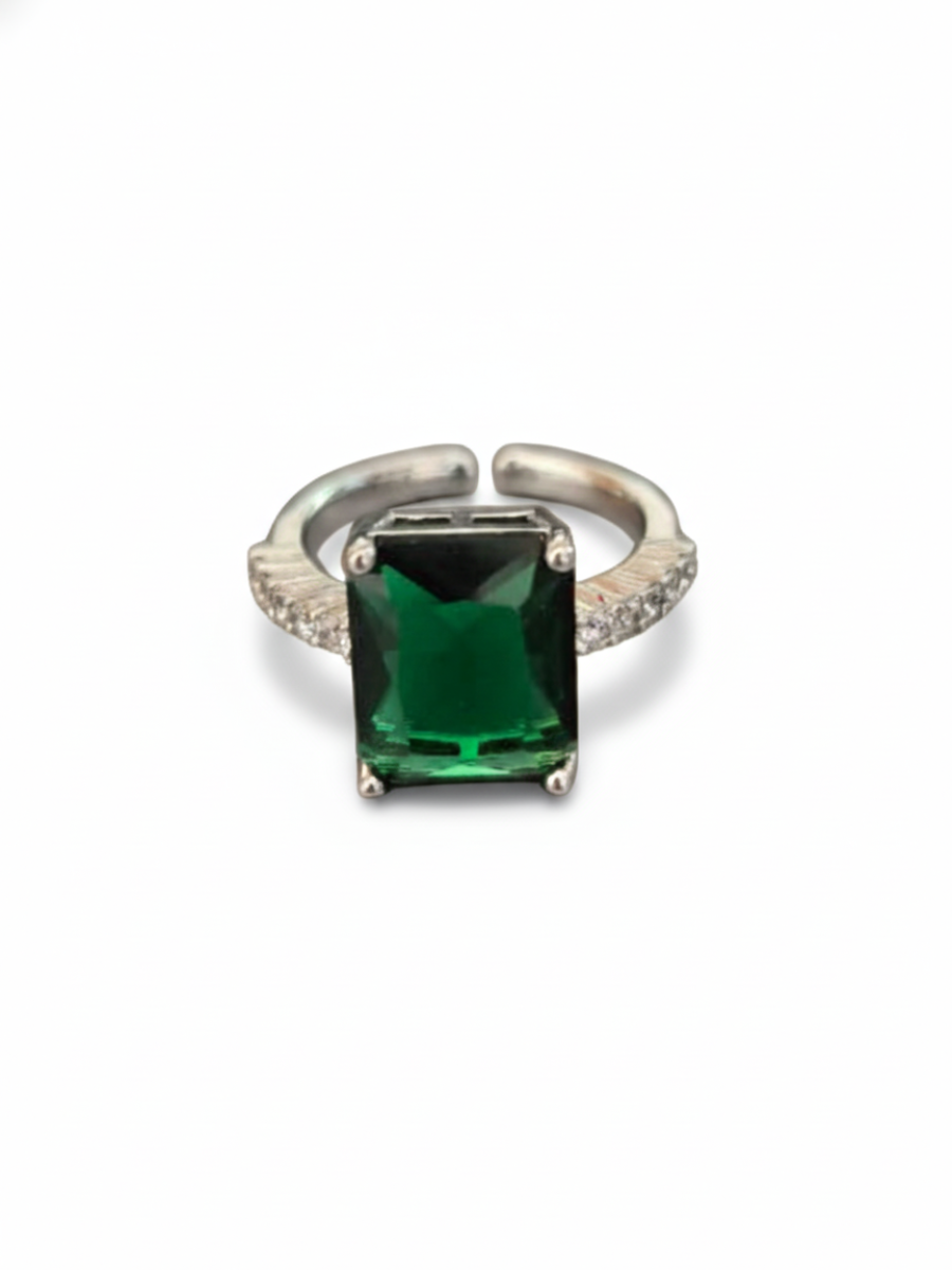 Emerald Green Stone Silver Plated Minimal Ring