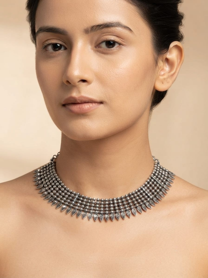 Ethnic Oxidised Silver Collar Choker Necklace