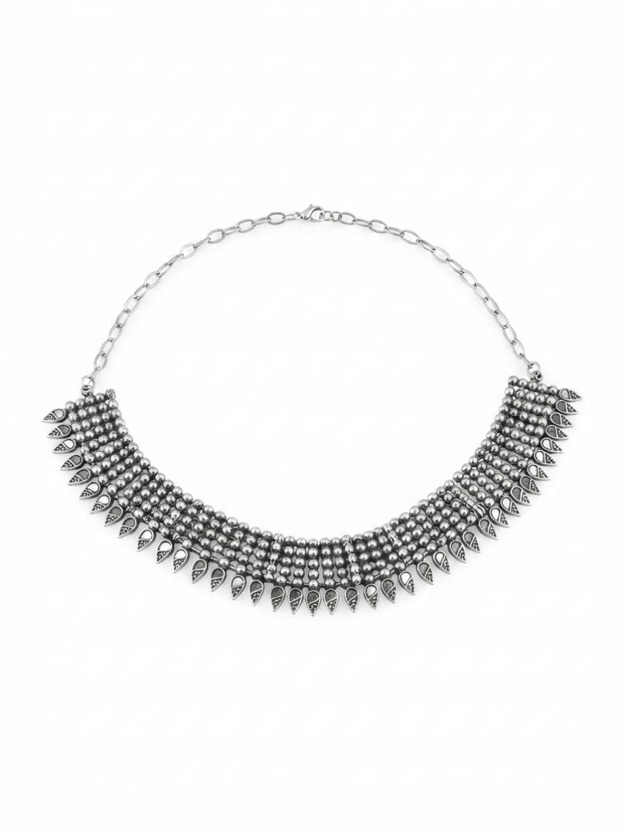 Oxidised silver ethnic choker necklace