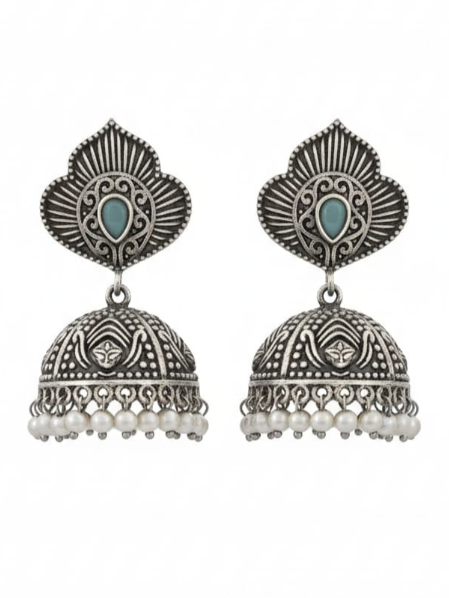 Ethnic silver plated pearl jhumkas