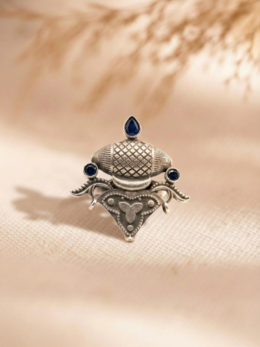 Ethnic vintage style blue gemstone ring