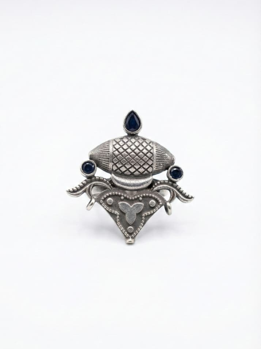 Oxidised silver architectural ring women