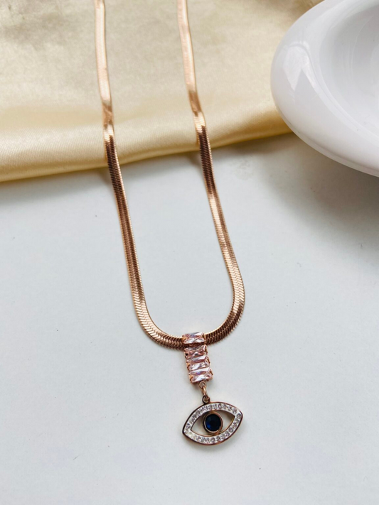 Evil Eye Diamond Pendant Rose Gold Snake Chain Necklace - TheJewelbox