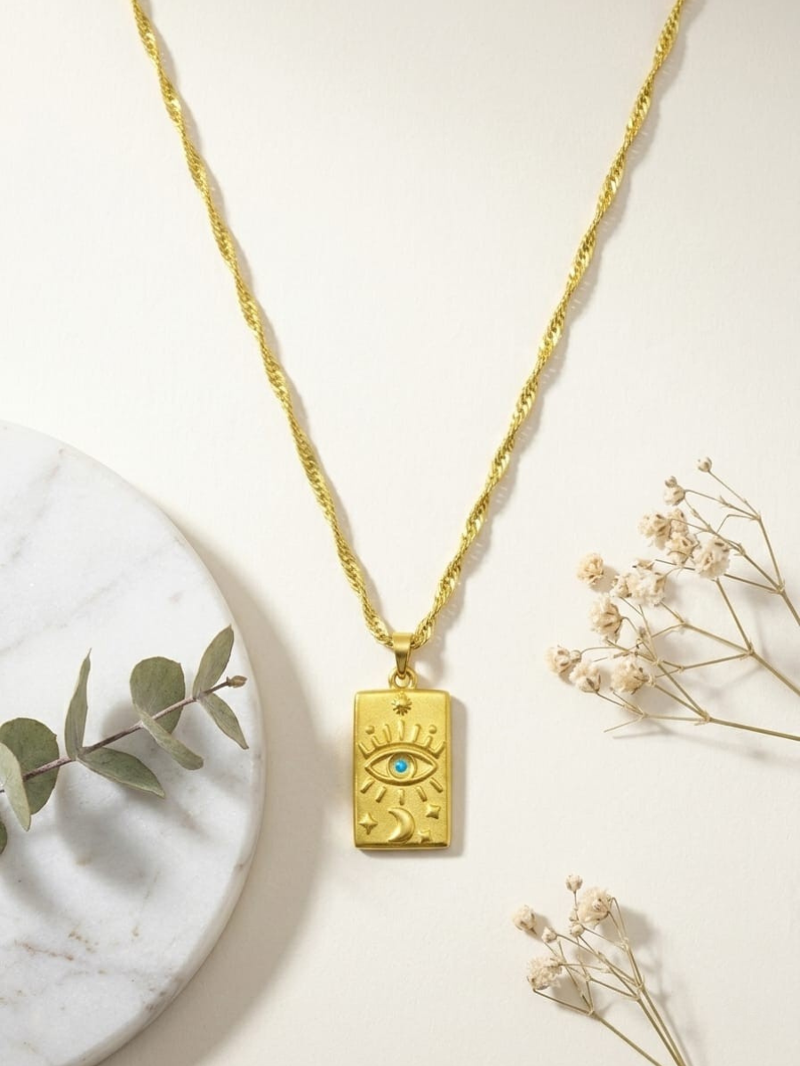 Buy Evil Eye Rectangular Pendant Golden Chain Necklace Online in India