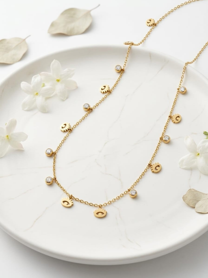 Buy Evil Eye and Diamond Charms Minimal Golden Chain Necklace Online in India