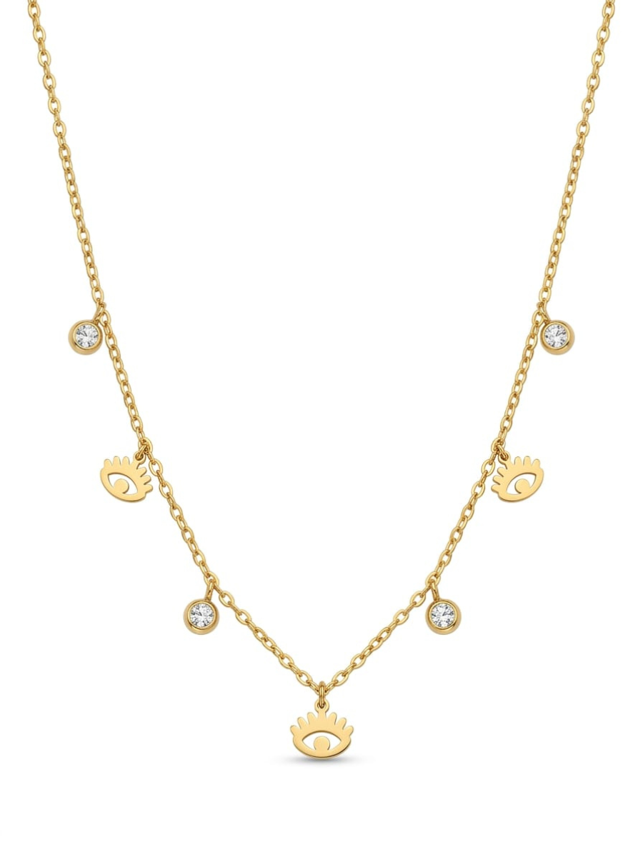 Evil Eye and Diamond Charms Minimal Golden Chain Necklace