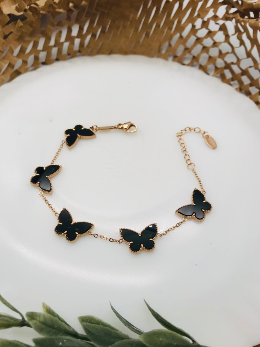 Buy Five of Black Enamelled Butterfly Rose Gold Bracelet - TheJewelbox