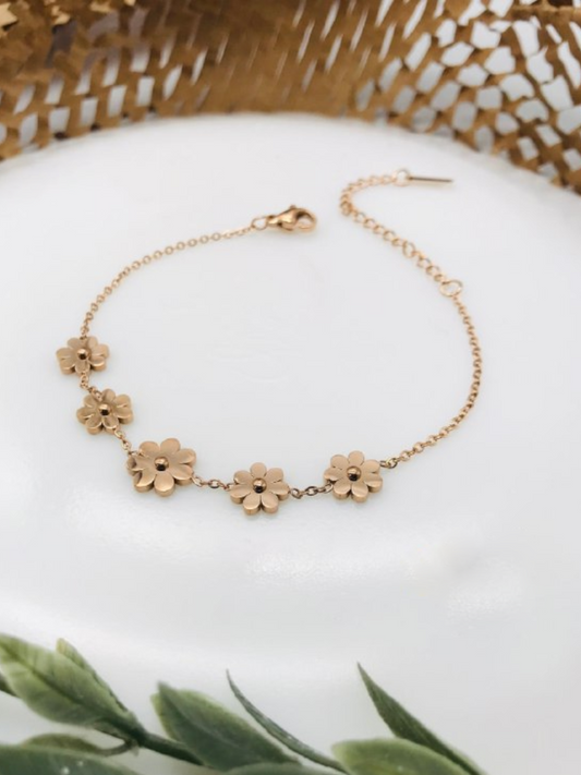 Buy Five of Flowers Charms Rose Gold Chain Bracelet - TheJewelbox