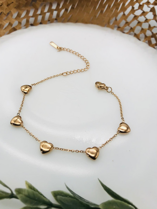 Buy Five of Heart Charms Rose Gold Chain Bracelet - TheJewelbox