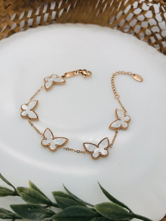 Buy Five of White Enamelled Butterfly Rose Gold Bracelet - TheJewelbox