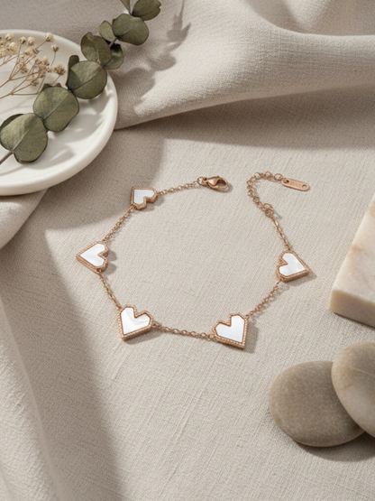 Buy Five of White Enamelled Heart Charms Rose Gold Bracelet Online