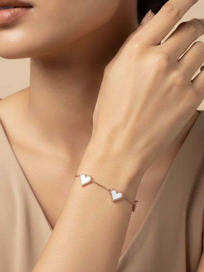 Five of White Enamelled Heart Charms Rose Gold Bracelet