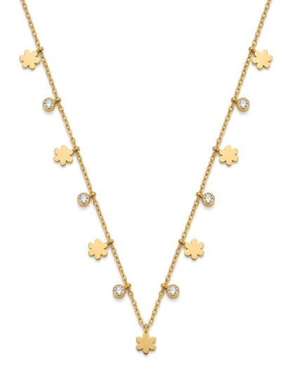 Flower and Diamond Charms Golden Chain Necklace