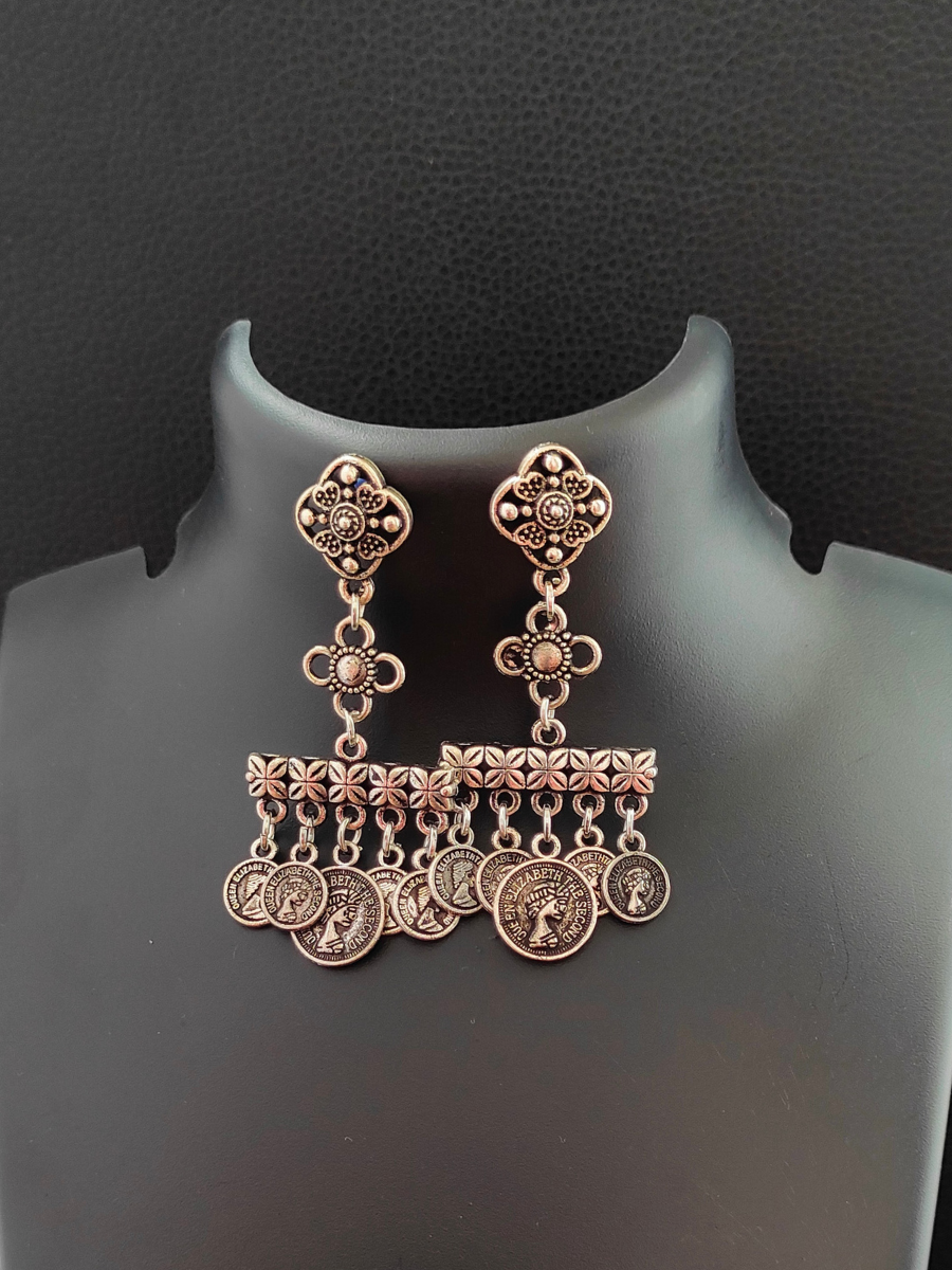 Ginni Coin Inspired Oxidised Silver Earrings