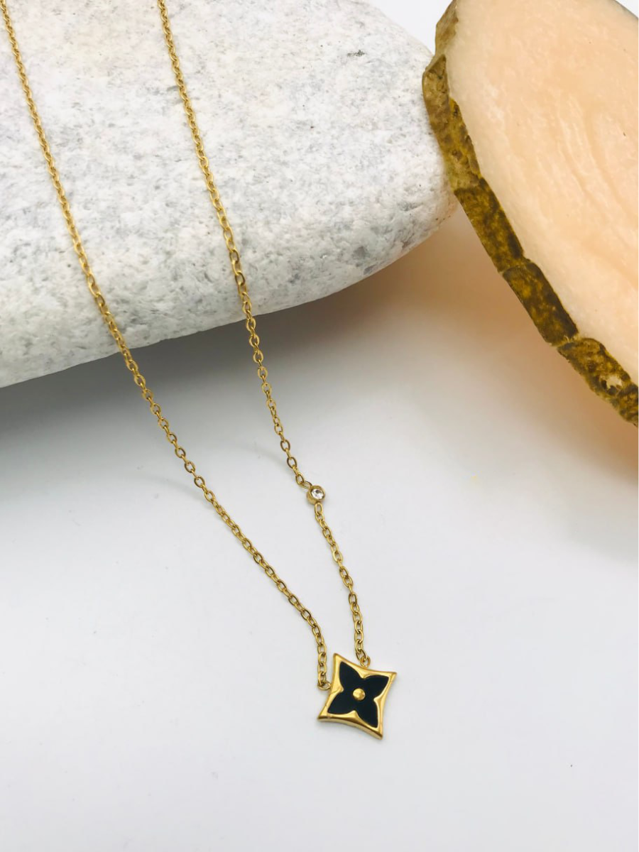 Buy Gold Plated Black Clover Pendant Dainty Necklace - TheJewelbox