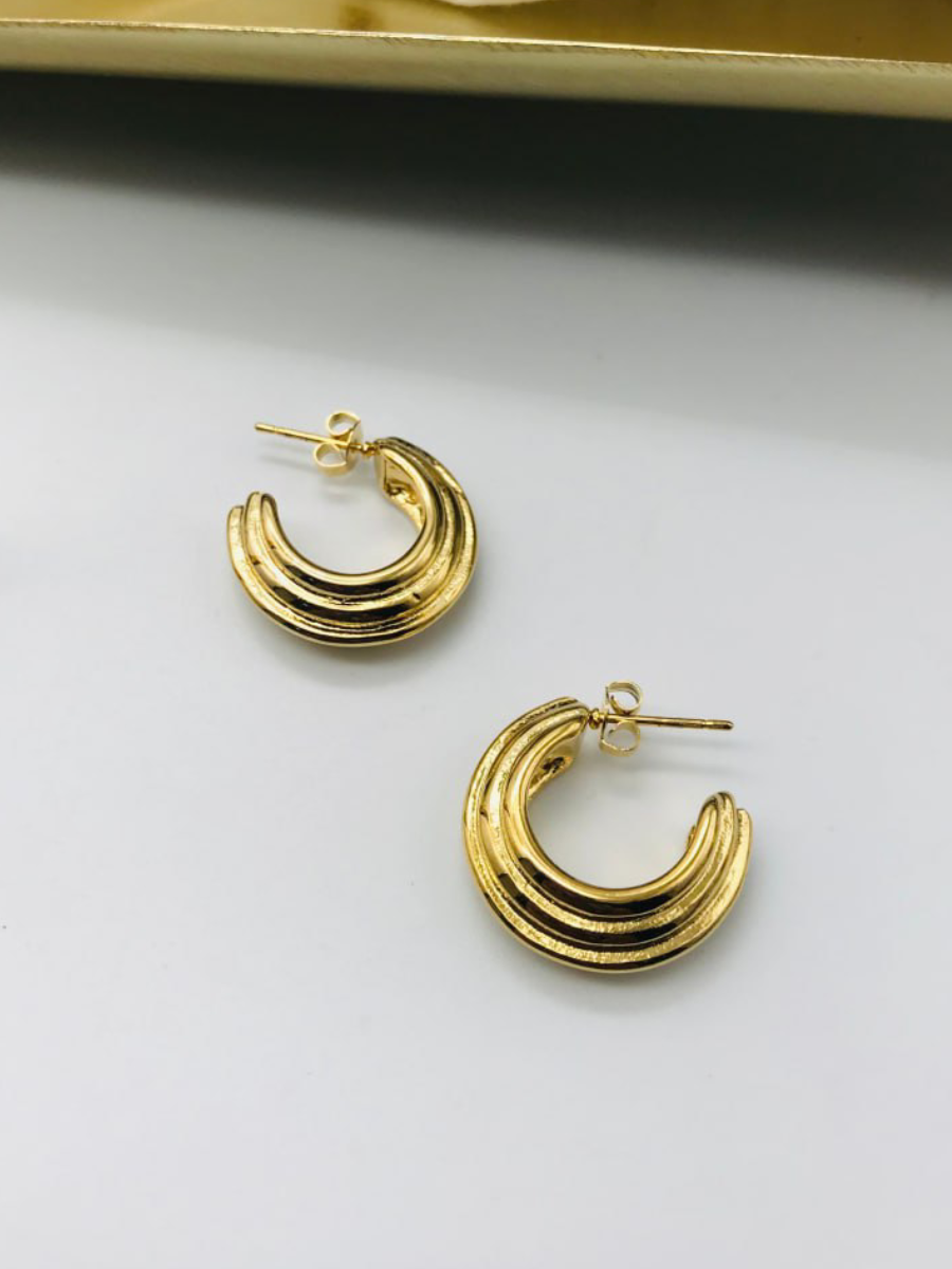 Gold Plated Curved C Shaped Minimal Stud Earrings