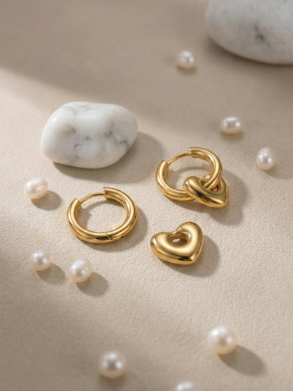 Gold plated puffy heart hoop earrings