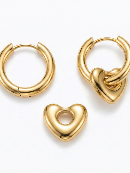 Minimalist gold huggie hoops with charm