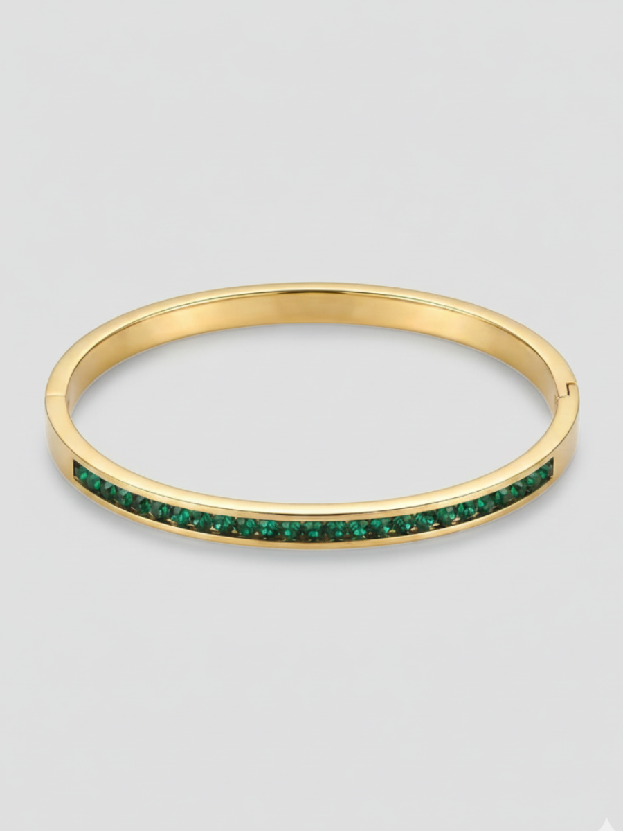 Emerald green crystal hinged bracelet