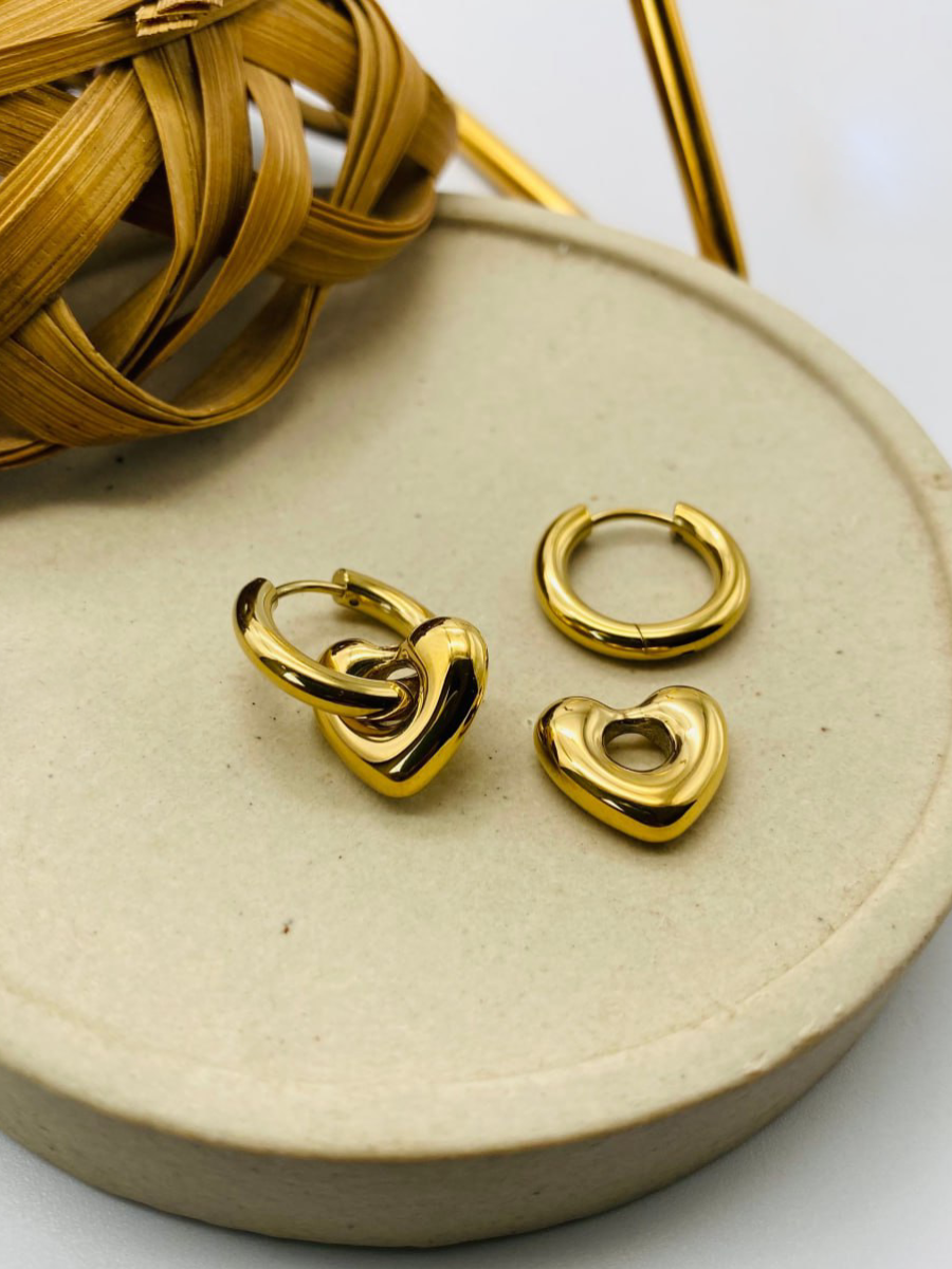Buy Gold Plated Hanging Heart Huggie Hoop Earrings - TheJewelbox